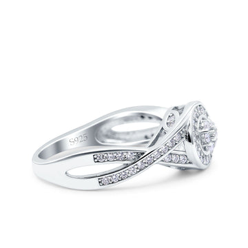 Half Eternity Halo Art Deco Ring Wedding Infinity Band Round Pave Simulated CZ 925 Sterling Silver (9mm)